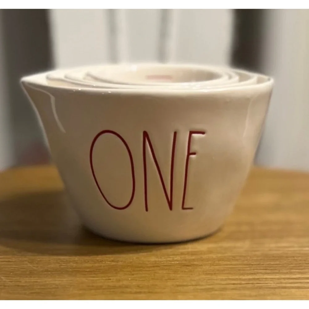 Rae Dunn White With Red Writing  Measuring Cups HTF